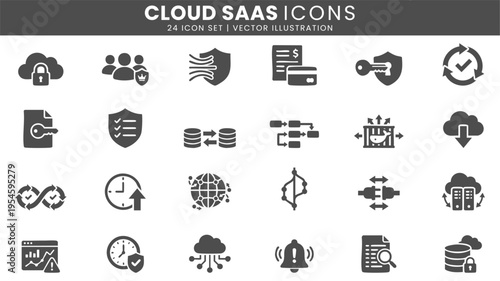 Cloud SaaS business technology icons vector set