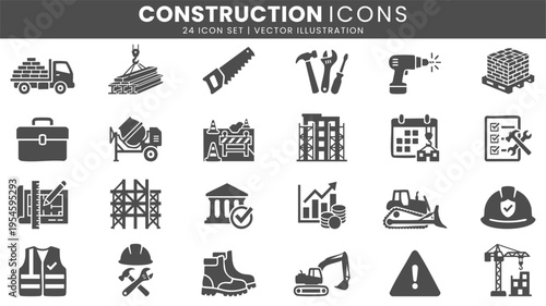 Construction building industry icons vector set