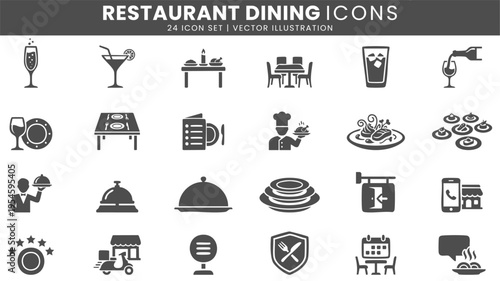 Restaurant dining service icons vector set