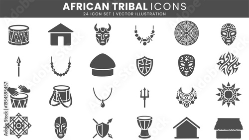 African tribal culture and tradition icons vector set