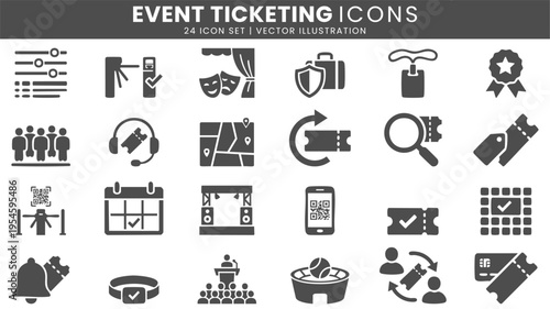 Event ticketing booking and access icons vector set