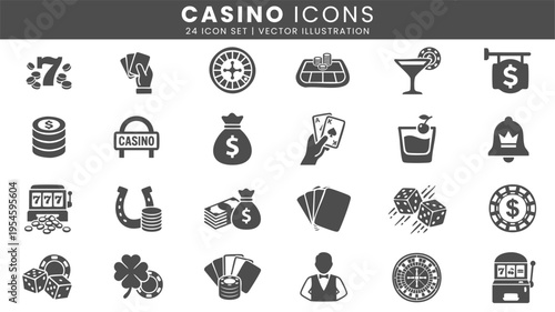 Casino gambling game and betting icons vector set
