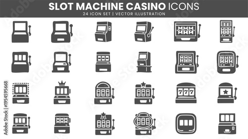 Slot machine casino gambling icons vector set