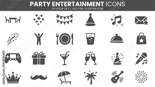 Party entertainment celebration icons vector set
