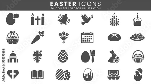 Easter holiday celebration and christian icons vector set