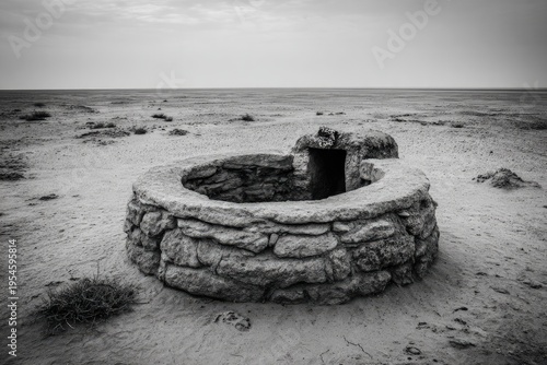 Ancient Well In Dry Desert Landscape