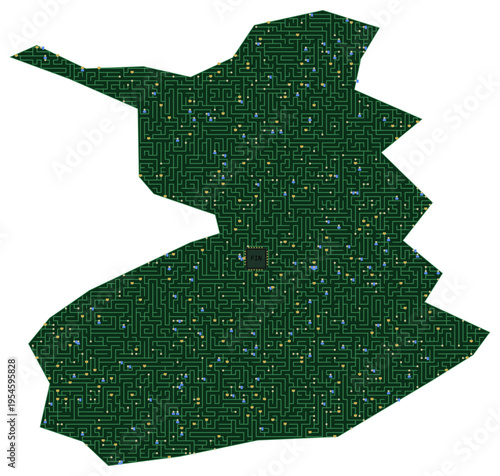 Circuit board map vector illustration of Finland – Digital PCB Territory, Transparent Background, Technology, Communication