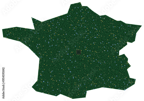 Circuit board map vector illustration of France – Digital PCB Territory, Transparent Background, Technology, Communication