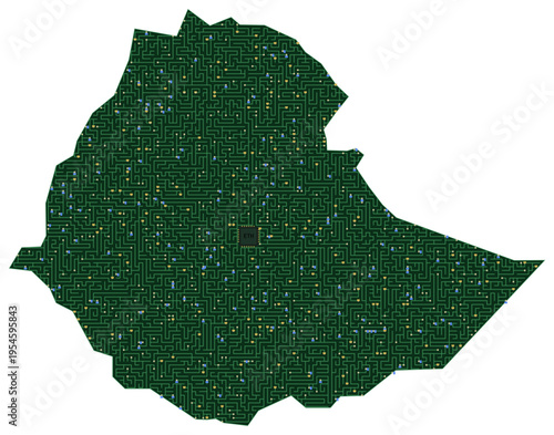 Circuit board map vector illustration of Ethiopia – Digital PCB Territory, Transparent Background, Technology, Communication