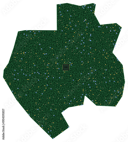 Circuit board map vector illustration of Gabon – Digital PCB Territory, Transparent Background, Technology, Communication