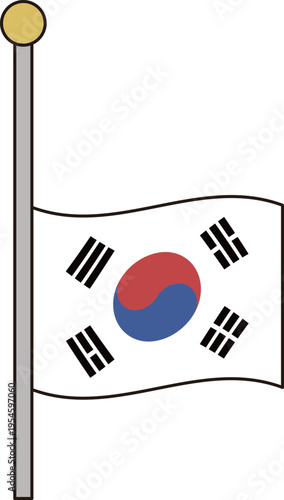 Korean flag at half mast for mourning illustration

