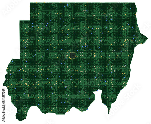Circuit board map vector illustration of Sudan – Digital PCB Territory, Transparent Background, Technology, Communication