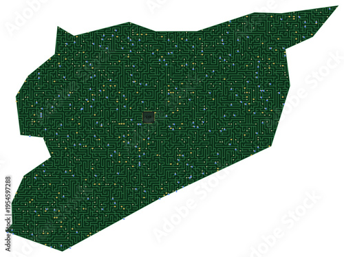 Circuit board map vector illustration of Syria – Digital PCB Territory, Transparent Background, Technology, Communication