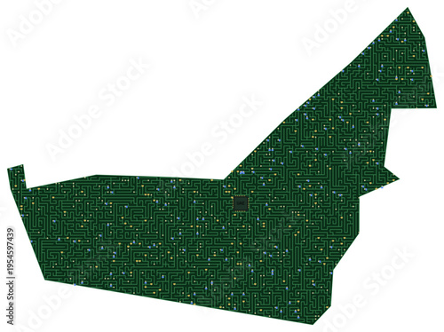 Circuit board map vector illustration of United Arab Emirates – Digital PCB Territory, Transparent Background, Technology, Communication