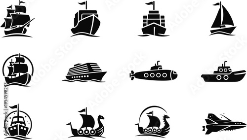 Collection of various ship and boat icons