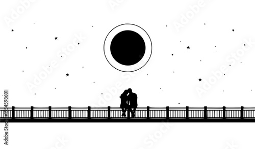 Minimalist Moonlit Bridge Couple Desktop Wallpaper Vector Art