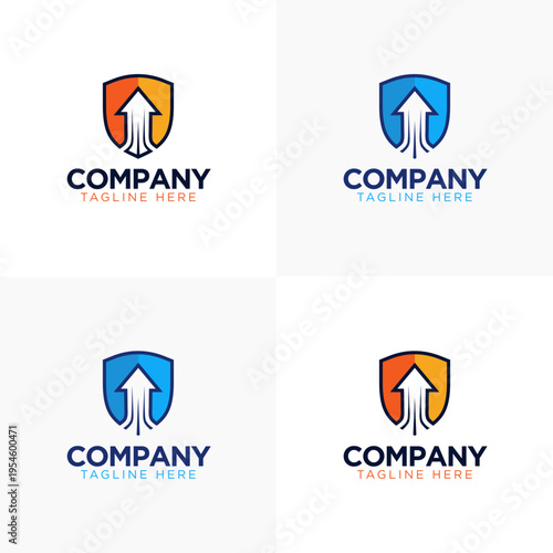 Shield with Arrow Growth Logo in Blue and Orange with Multiple Color Variations