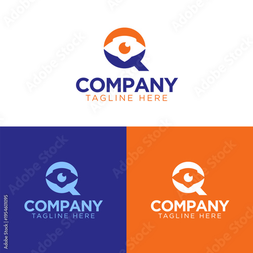 Letter Q with Eye Vision Logo in Blue and Orange with Multiple Color Variations