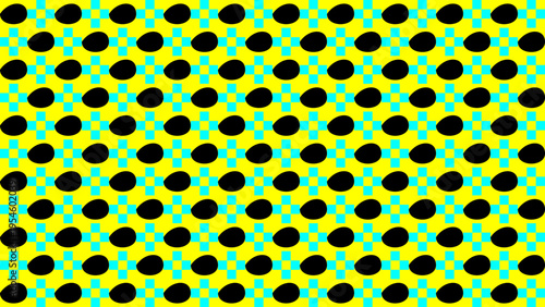 Abstract Yellow And Blue Checkerboard With Black Ovals vector background