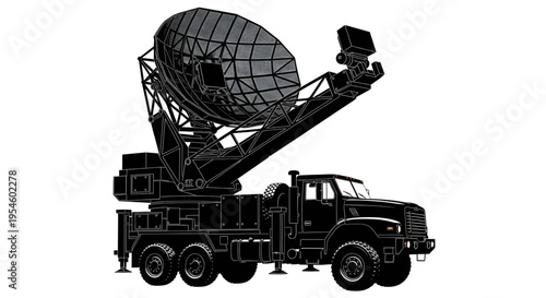 Mobile military radar system truck with satellite antenna for air defense and surveillance