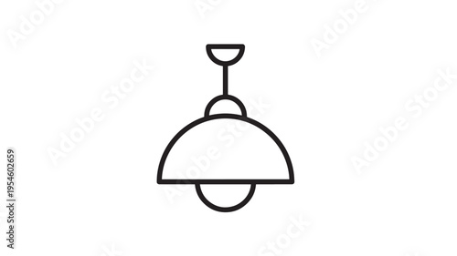 Pendant lamp icon with a simple, clean line drawing style and a smooth, rounded shade for modern interior design.