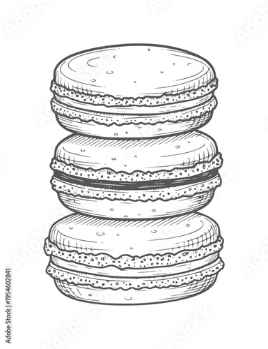Stacked French macarons in black and white cookie dessert