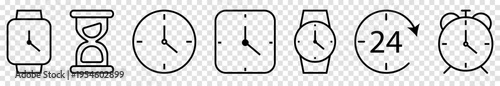Time and clock line icons set