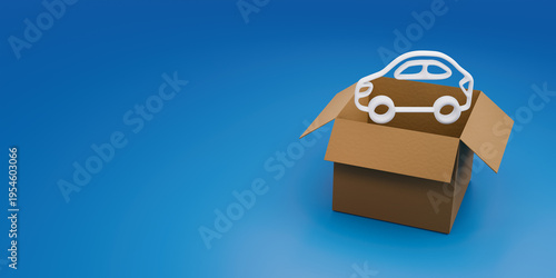 Wallpaper Mural Cardboard box and car on blue background. 3d render. Torontodigital.ca