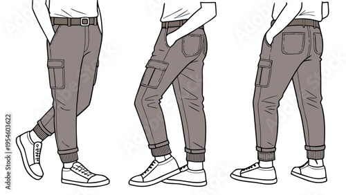 Men Cargo Pants Casual Fashion Trousers Illustration Set