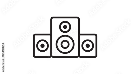 Speakers icon with a central large speaker and two smaller satellite speakers on either side, representing a sound system.