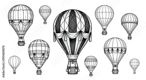 Vintage Hot Air Balloons Illustration - Retro Travel Adventure