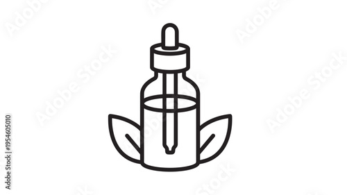 Dropper bottle icon with leaves for natural cosmetic or essential oil product design featuring serum, organic, skincare with beauty and healthcare