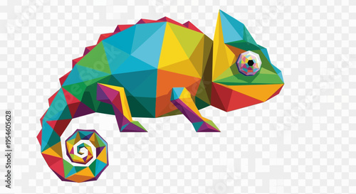 Colorful polygonal chameleon closeup profile.