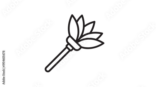Feather duster icon with stylized brush strokes and a simple handle for cleaning and dusting tasks. featuring symbol, graphic, illustration with hand