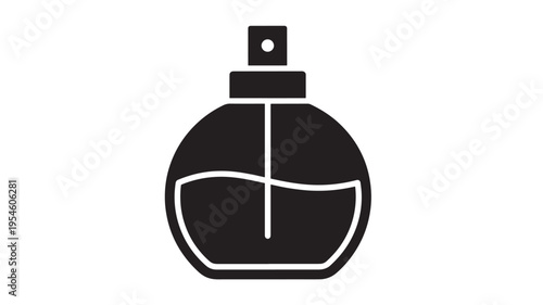 Perfume bottle icon with a black outline representing a spray bottle filled with liquid. featuring fragrance, cosmetic, beauty with luxury and scent