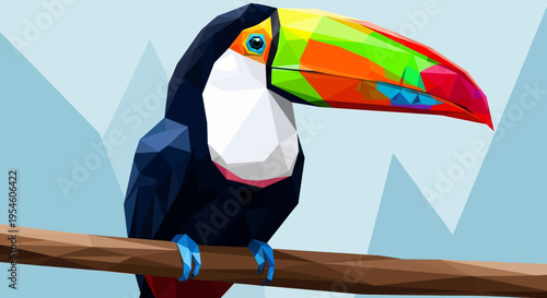 Colorful Toucan Bird Perched on Branch.