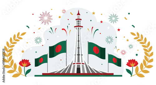 Bangladesh Independence Day monument national flag celebration fireworks