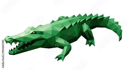 Green Origami Crocodile Paper Model.