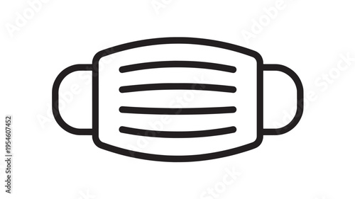 Surgical mask icon with black outline and three horizontal lines representing pleats, isolated on a white background.