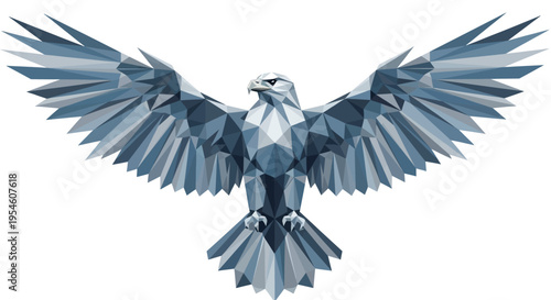 Large Blue Bird in Flight Spread Wings.