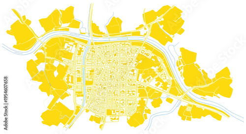 Abstract City Map Outline Yellow on White Background