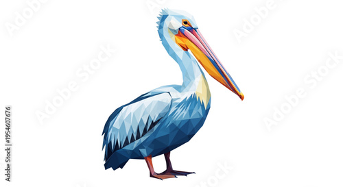 Large Blue Pelican Bird Standing Alone.