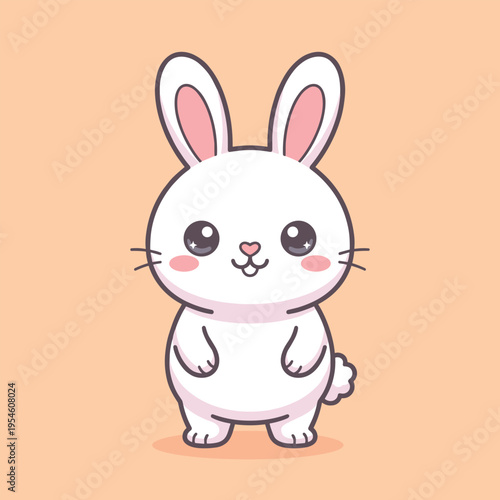 Cute white cartoon bunny with pink ears and rosy cheeks, a happy and adorable animal character illustration.