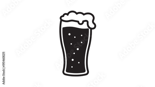 Glass of beer icon with frothy head and bubbles, simplistic flat design for alcoholic beverage and pub symbols