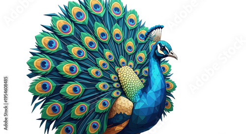 Peacock Displaying Vibrant Colorful Feathers.
