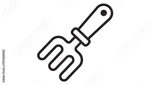 Fork garden tool with three tines and a handle, a simple black and white line art illustration for gardening icons.