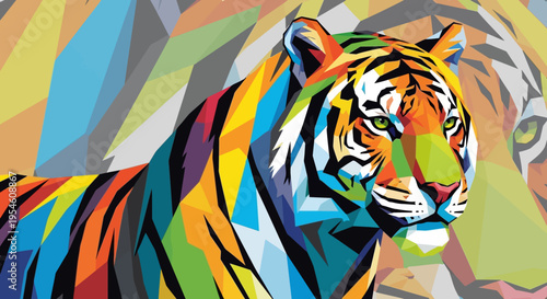 Vibrant colorful tiger portrait closeup.