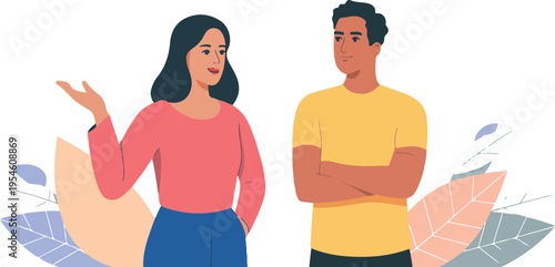 Two people chatting with speech bubbles representing conversation communication and dialogue minimal outline vector illustration clipart