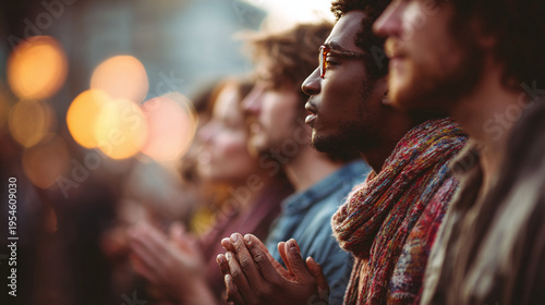 christian mission trip scene with group of believers serving others through compassion kindness and faith surrounded by warm bokeh in a spiritual outreach setting