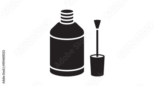 Mascara bottle and wand icon with black silhouette design, representing makeup and beauty product application for elegant eye enhancement.